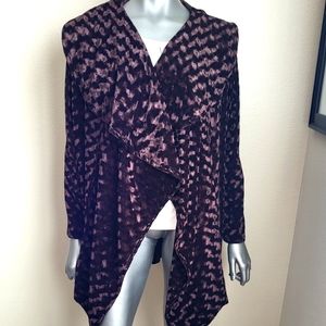 346. The Pyramid Collection Black & Brown Velvet Draped Hooded Jacket Size Me…